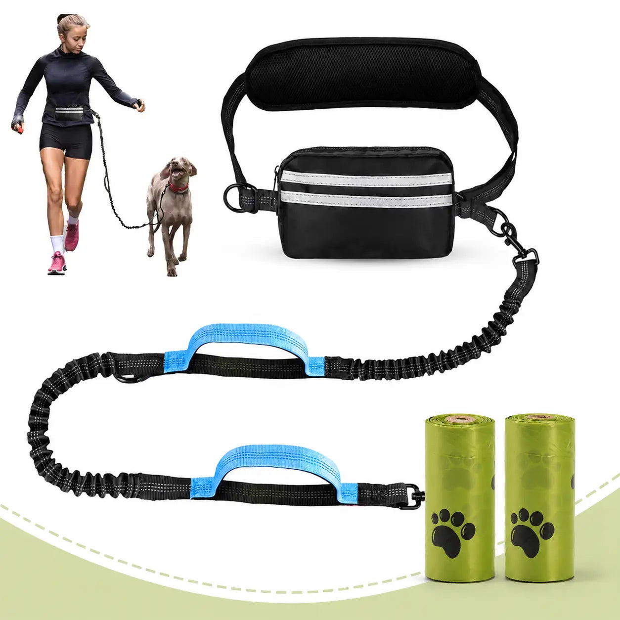 Pipidodo Hands-Free Dual Dog Leash with Waist Bag & Cushioned Pad – Walk Two Dogs with Ease and Comfort!