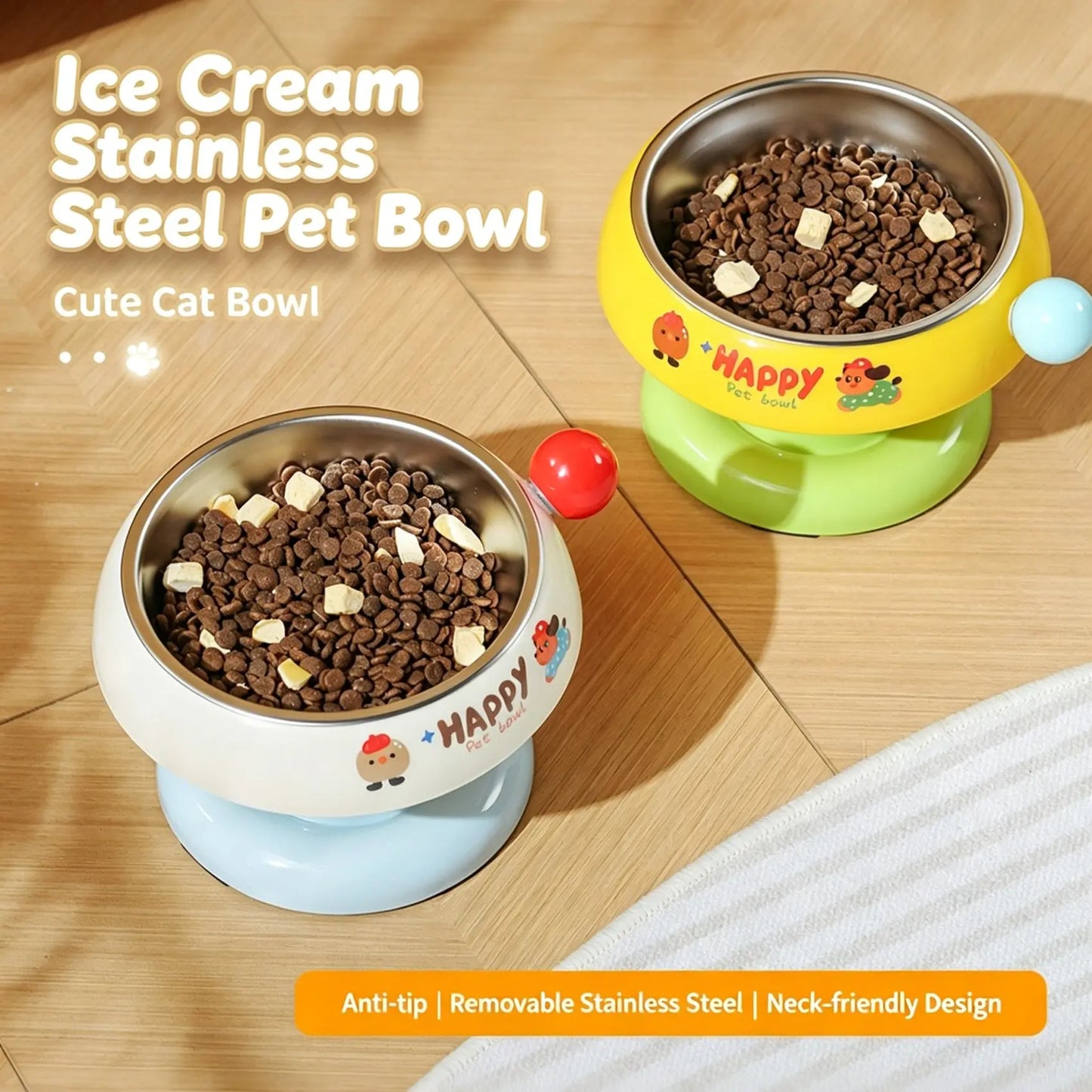 Stylish Stainless Steel Cat and Dog Bowl Feeder - Anti-Slip, Easy to Clean, and Available in 3 Vibrant Colors!