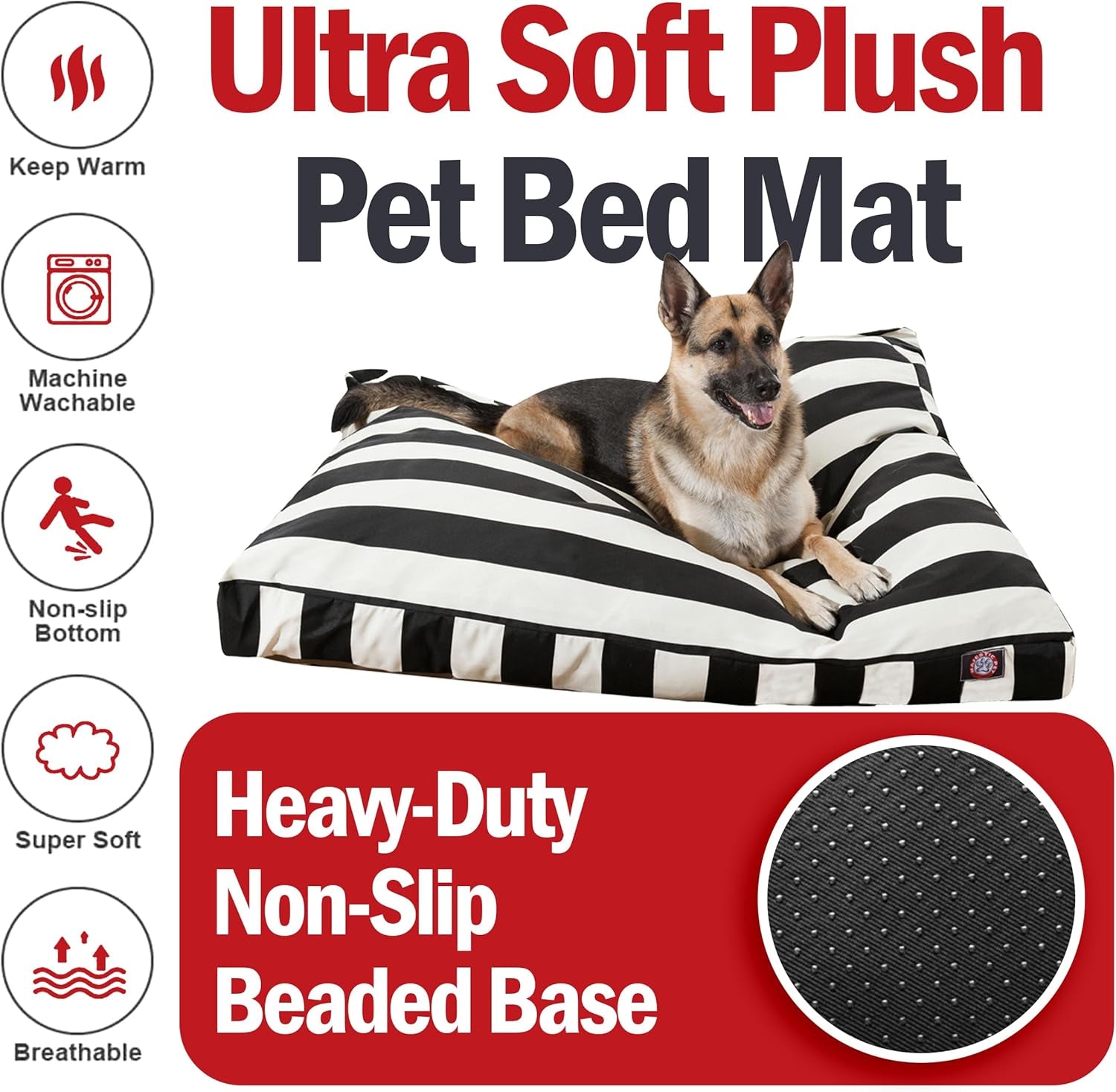 Luxurious XL Rectangular Dog Bed - Washable Non-Slip Pet Bed with Removable Cover - Perfect for Large Breeds like German Shepherds and Great Danes - 50"x42"x5" in Stylish Black