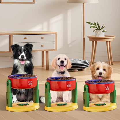 Adjustable Liftable Pet Bowl - Non-Slip Anti-Tip Feeder for Medium & Large Dogs and Cats - Cervical Spine Protection with Detachable Suction Cup (Red)