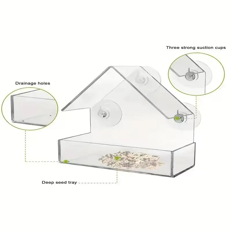 Clear Acrylic Suction Cup Bird Feeder - Perfect Window Feeder for Outdoor Bird Watching