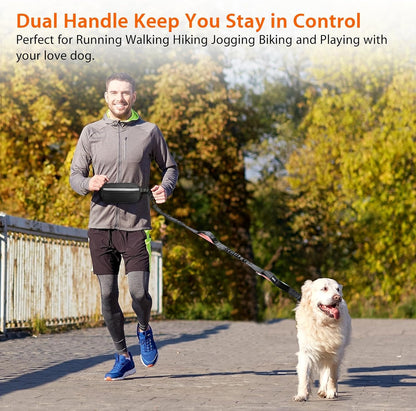 Ultimate Hands-Free Dog Running Leash with Waist Belt - Dual Handle Elastic Bungee for Medium & Large Dogs, Reflective Design for Safe Walking, Hiking & Biking (Large Pink, 25-120Lb)