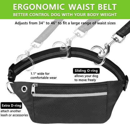 Ultimate Hands-Free Dog Leash for Running, Walking, and Hiking - Adjustable Bungee Waist Belt with Dual Handles and Reflective Stitches for Medium to Large Dogs