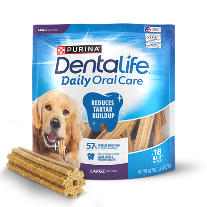 Purina Daily Oral Care Large Dog Dental Treats with Chicken - 20.7 Oz Pouch (18 Count) for Fresh Breath & Healthy Teeth!
