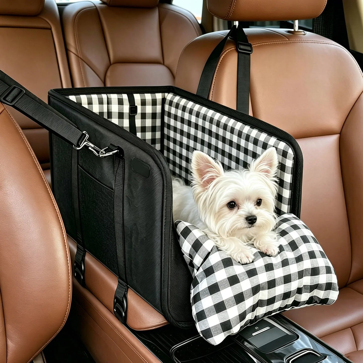 Ultimate Center Console Dog Car Seat - Cozy & Secure Booster for Small Pets, Perfect for Travel Anxiety Relief!