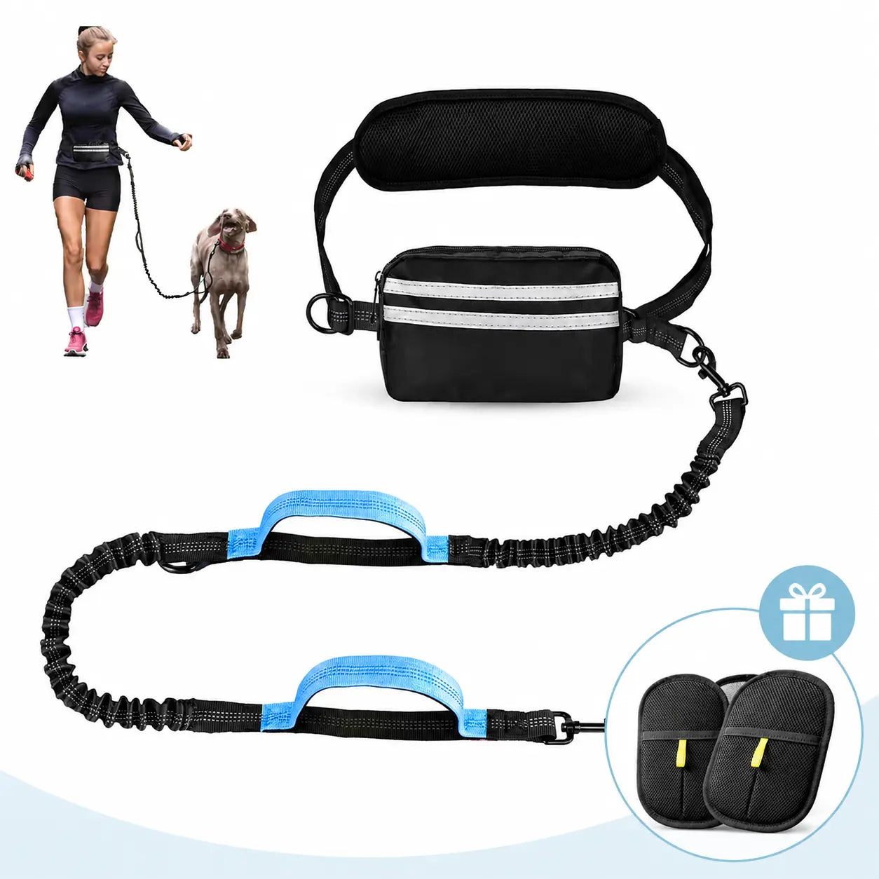 Pipidodo Hands-Free Dual Dog Leash with Waist Bag & Cushioned Pad – Walk Two Dogs with Ease and Comfort!