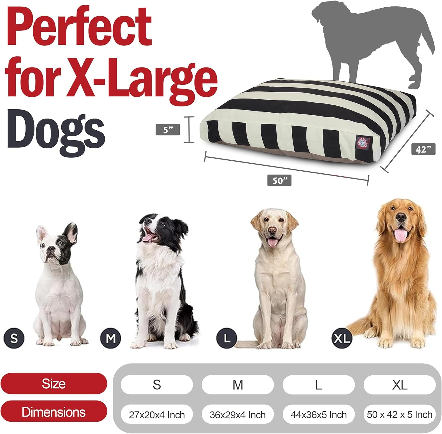 Luxurious XL Rectangular Dog Bed - Washable Non-Slip Pet Bed with Removable Cover - Perfect for Large Breeds like German Shepherds and Great Danes - 50"x42"x5" in Stylish Black