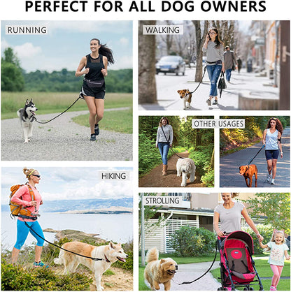 Ultimate Hands-Free Dog Leash for Running, Walking, and Hiking - Adjustable Bungee Waist Belt with Dual Handles and Reflective Stitches for Medium to Large Dogs
