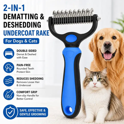 Ultimate Pet Dematting Undercoat Rake for Long-Haired Dogs & Cats - Double-Sided Deshedding Brush for Pain-Free Grooming & Reduced Shedding!
