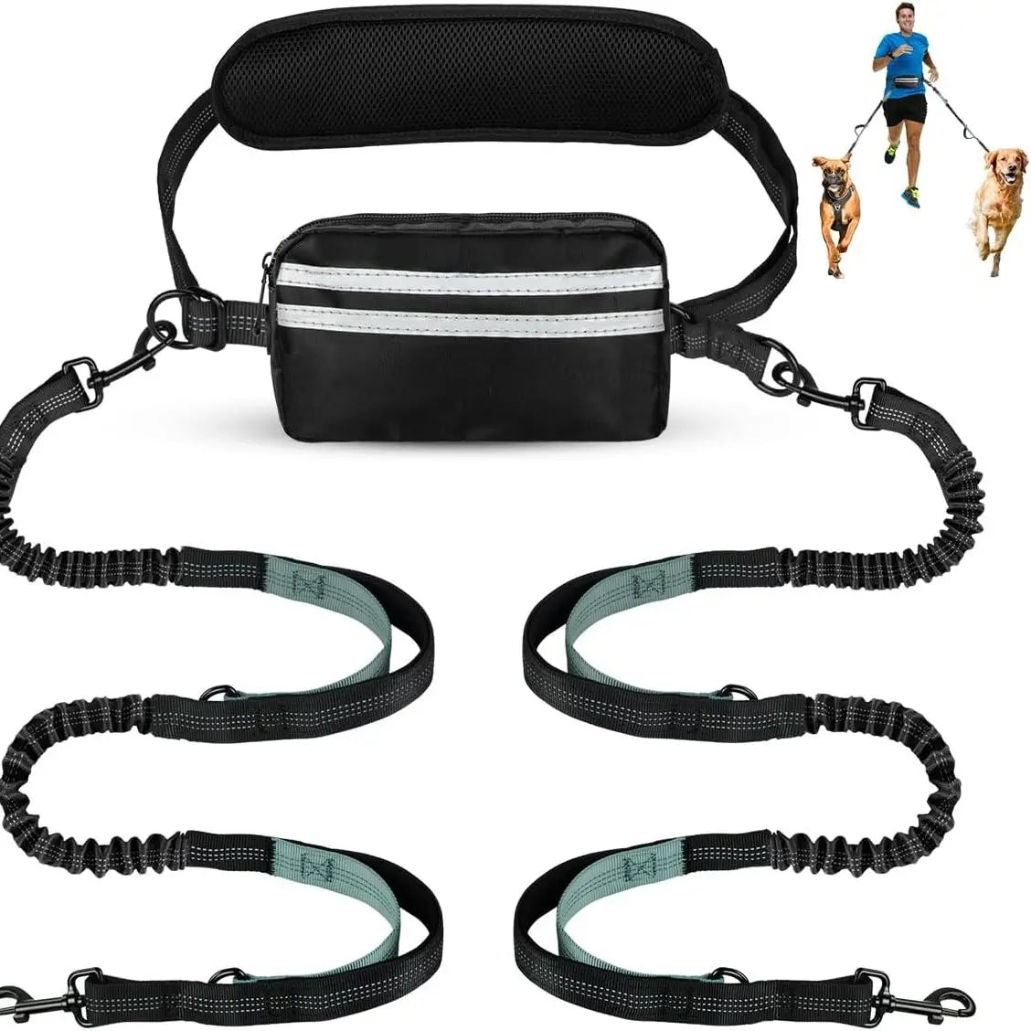 Pipidodo Hands-Free Dual Dog Leash with Waist Bag & Cushioned Pad – Walk Two Dogs with Ease and Comfort!
