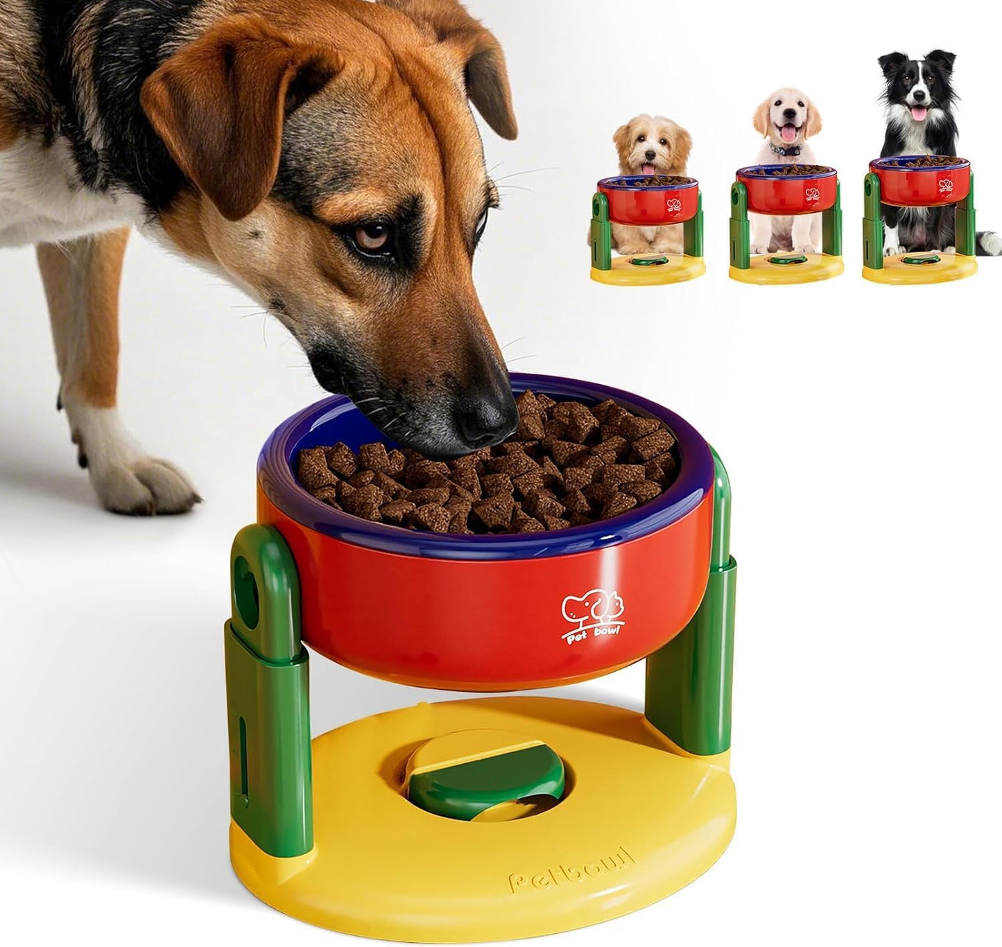 Adjustable Liftable Pet Bowl - Non-Slip Anti-Tip Feeder for Medium & Large Dogs and Cats - Cervical Spine Protection with Detachable Suction Cup (Red)