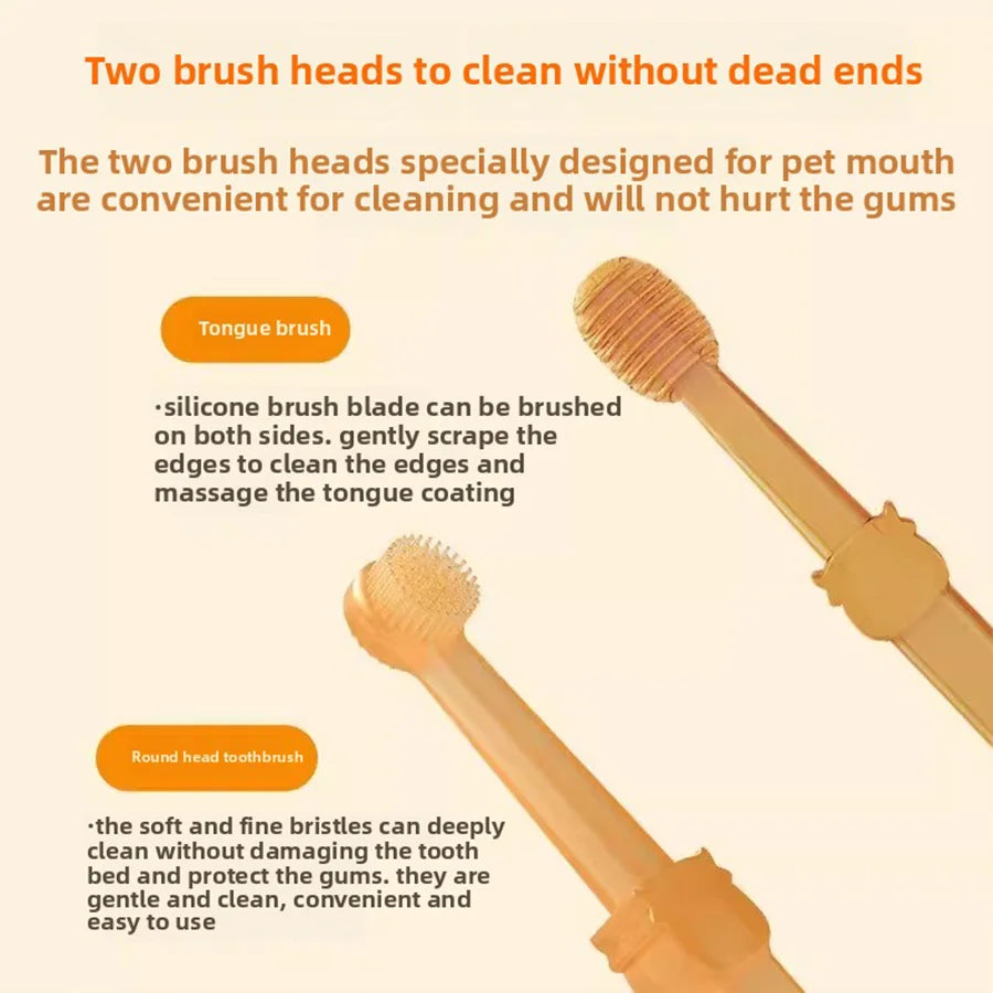 2-Pack Soft Silicone Pet Toothbrush & Tongue Scraper - Multi-Angle Oral Care for Dogs and Cats