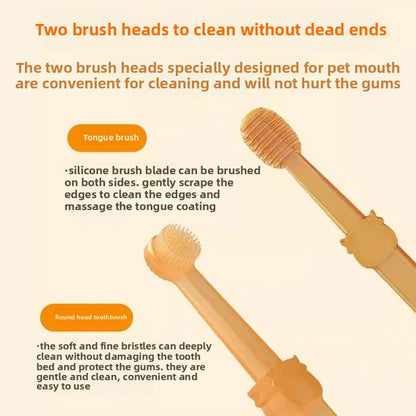 2-Pack Soft Silicone Pet Toothbrush & Tongue Scraper - Multi-Angle Oral Care for Dogs and Cats