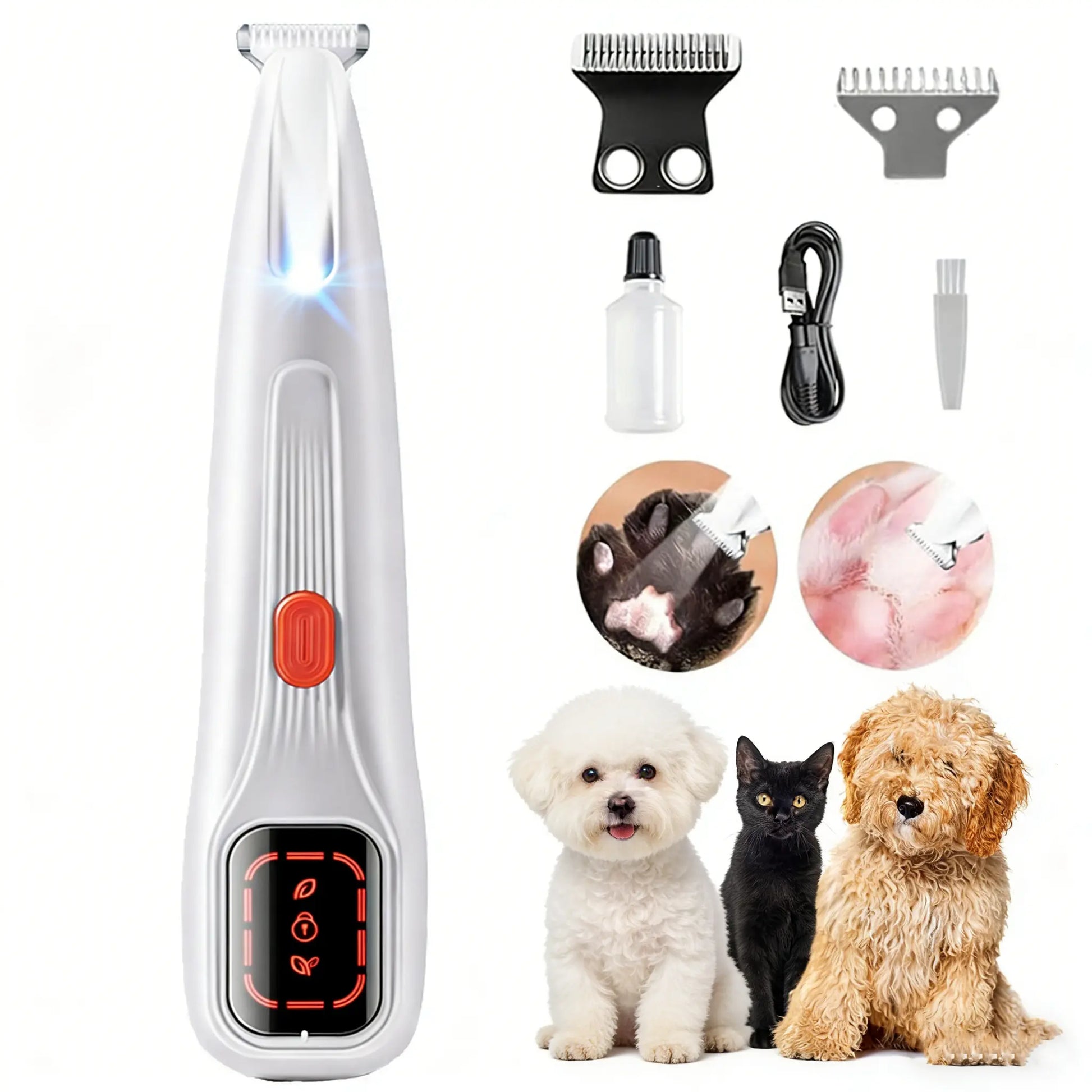 Ultimate Pet Precision Hair Trimmer Kit - Rechargeable Dog & Cat Grooming Clippers with LED Light, Dual-Speed Motor, Waterproof & Ultra Low Noise Design for Stress-Free Grooming