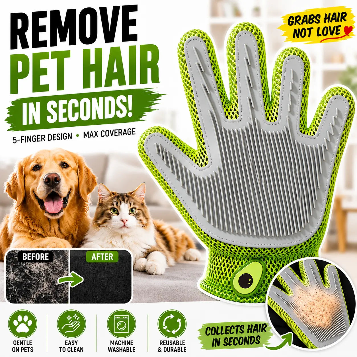 Transform Grooming Time into Bonding Moments with Our Pet Grooming Glove - Soft Silicone Brush for Cats & Dogs, Effortlessly Deshed and Pamper Your Furry Friends!