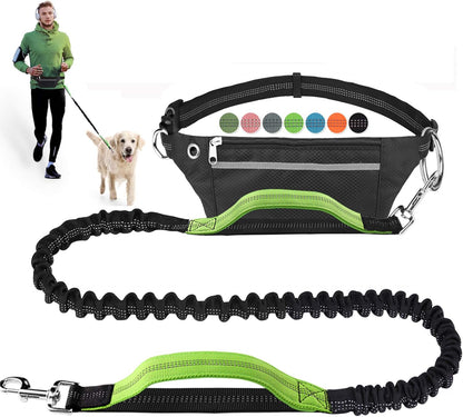 Ultimate Hands-Free Dog Leash for Running, Walking, and Hiking - Adjustable Bungee Waist Belt with Dual Handles and Reflective Stitches for Medium to Large Dogs