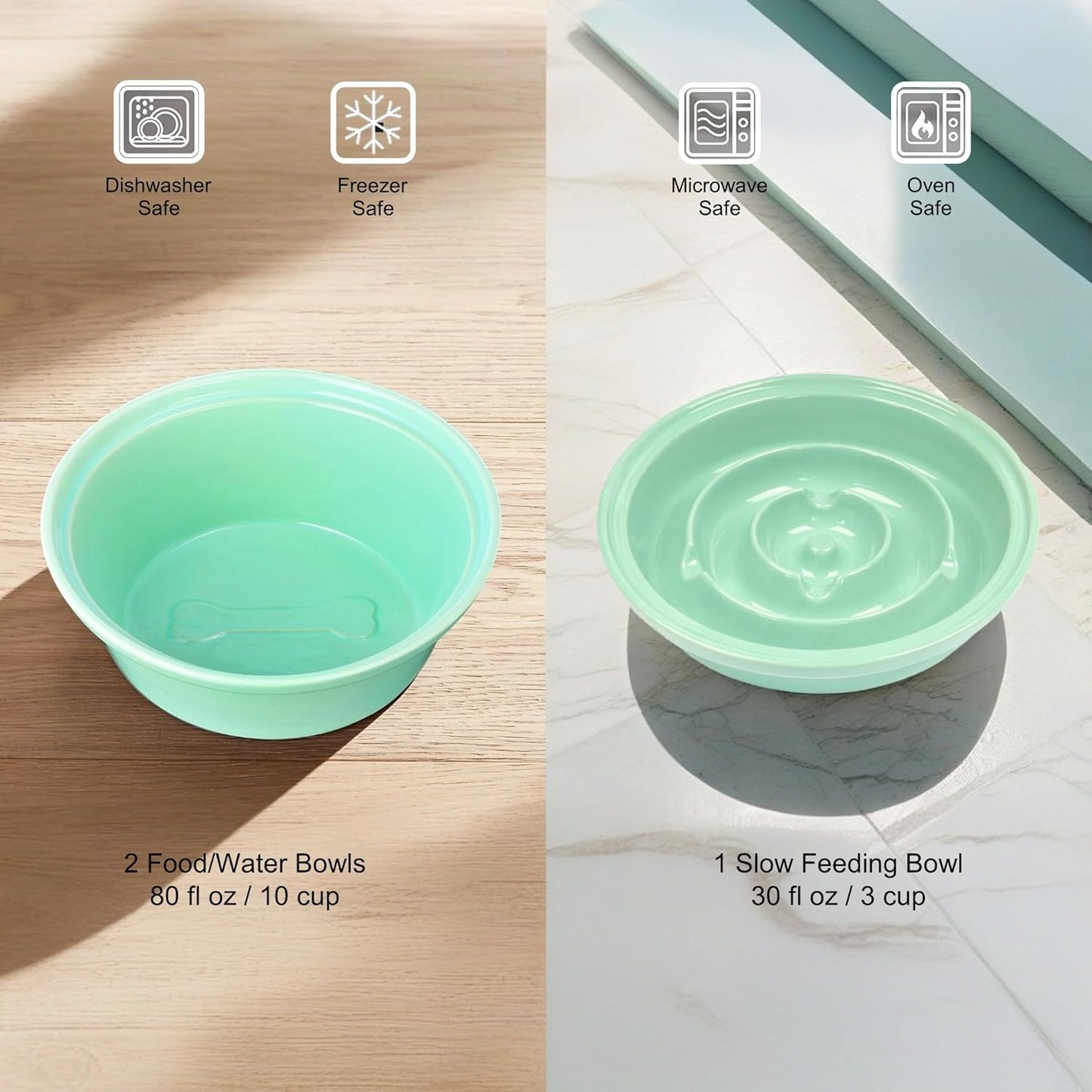 Elevated Dog Bowl Stand with 3 Durable Ceramic Bowls - Stylish Raised Feeding Station for Large Dogs, Includes 2 Standard Bowls and 1 Slow Feeder in Lucite Green