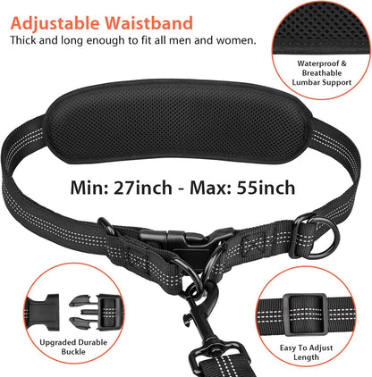 Ultimate Hands-Free Dog Running Leash with Waist Belt - Dual Handle Elastic Bungee for Medium & Large Dogs, Reflective Design for Safe Walking, Hiking & Biking (Large Pink, 25-120Lb)