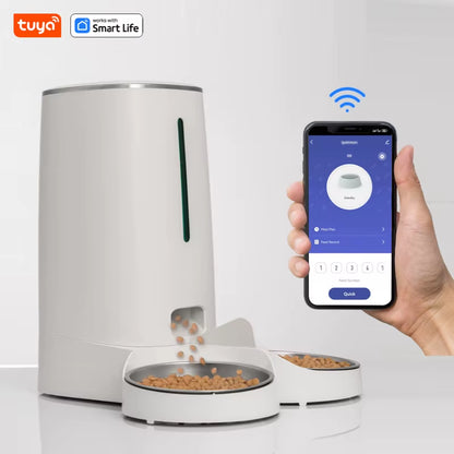 Smart Wifi Cat Feeder for 2 Cats - 4L Automatic Food Dispenser with APP Control, Double Stainless Steel Bowls & Low Food Alarms