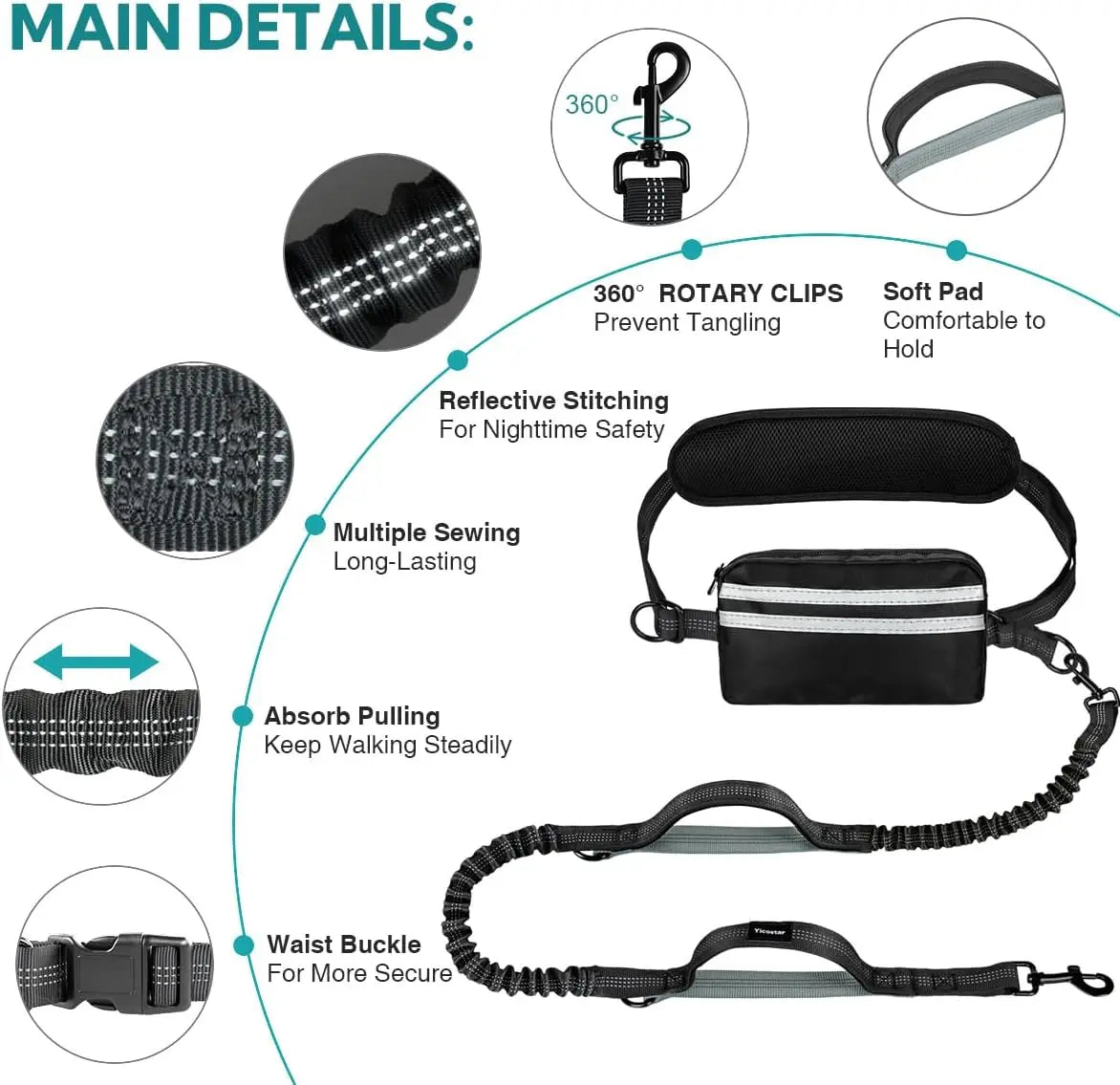 Pipidodo Hands-Free Dual Dog Leash with Waist Bag & Cushioned Pad – Walk Two Dogs with Ease and Comfort!