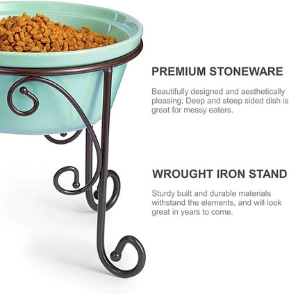 Elevated Dog Bowl Stand with 3 Durable Ceramic Bowls - Stylish Raised Feeding Station for Large Dogs, Includes 2 Standard Bowls and 1 Slow Feeder in Lucite Green