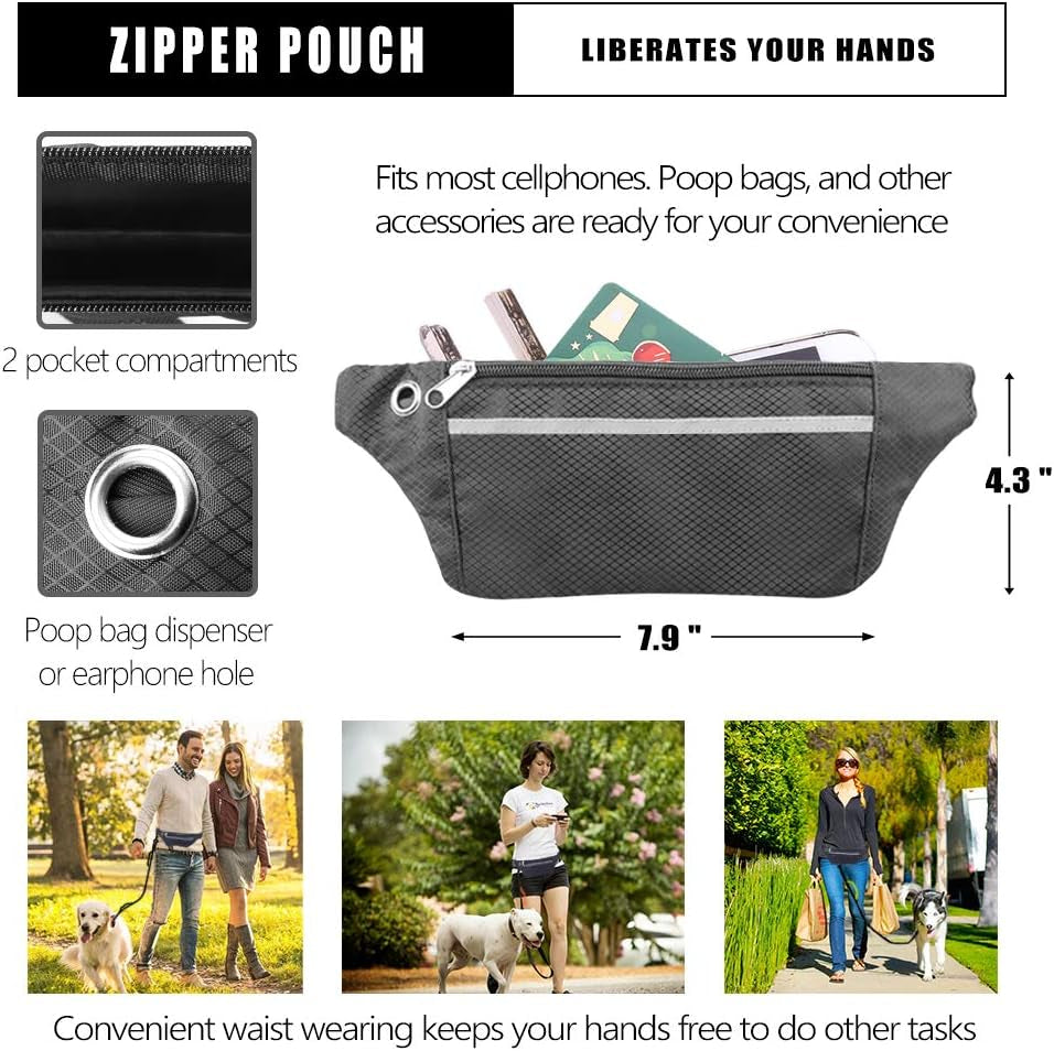 Ultimate Hands-Free Dog Leash for Running, Walking, and Hiking - Adjustable Bungee Waist Belt with Dual Handles and Reflective Stitches for Medium to Large Dogs