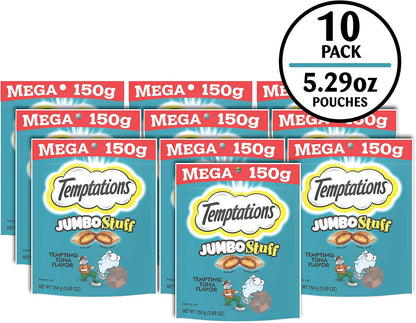 Jumbo Stuffed Cat Treats, Crunchy and Soft Cat Treats, Tempting Tuna Flavor, 5.3 Oz. Pouch (Pack of 10)