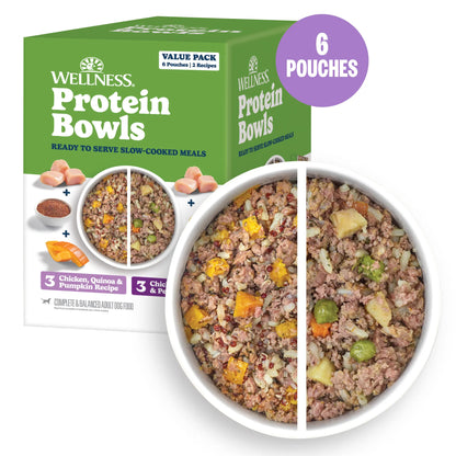 Wholesome Chicken Protein Bowls for Dogs - 6 Pack of Fresh Adult Food with Grains, 6.2 Ounce Pouches