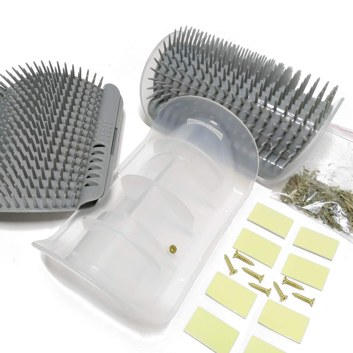 Softer Self Groomer 2-Pack with Catnip - Wall Corner Massage Comb & Scratcher for Cats and Dogs (Gray)