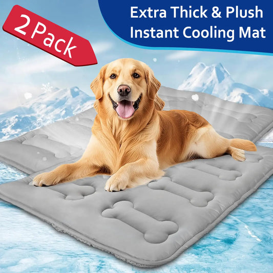 2-Pack Extra Thick Dog Cooling Mats - Durable Non-Slip Summer Pet Pads for Cats & Dogs, Lightweight & Washable for Indoor/Outdoor Use