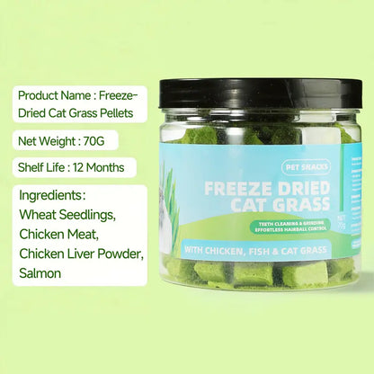 Delicious 70G Cat Grass Treats with Salmon - Hairball & Dental Care Biscuits for Healthy Training & Daily Snacking