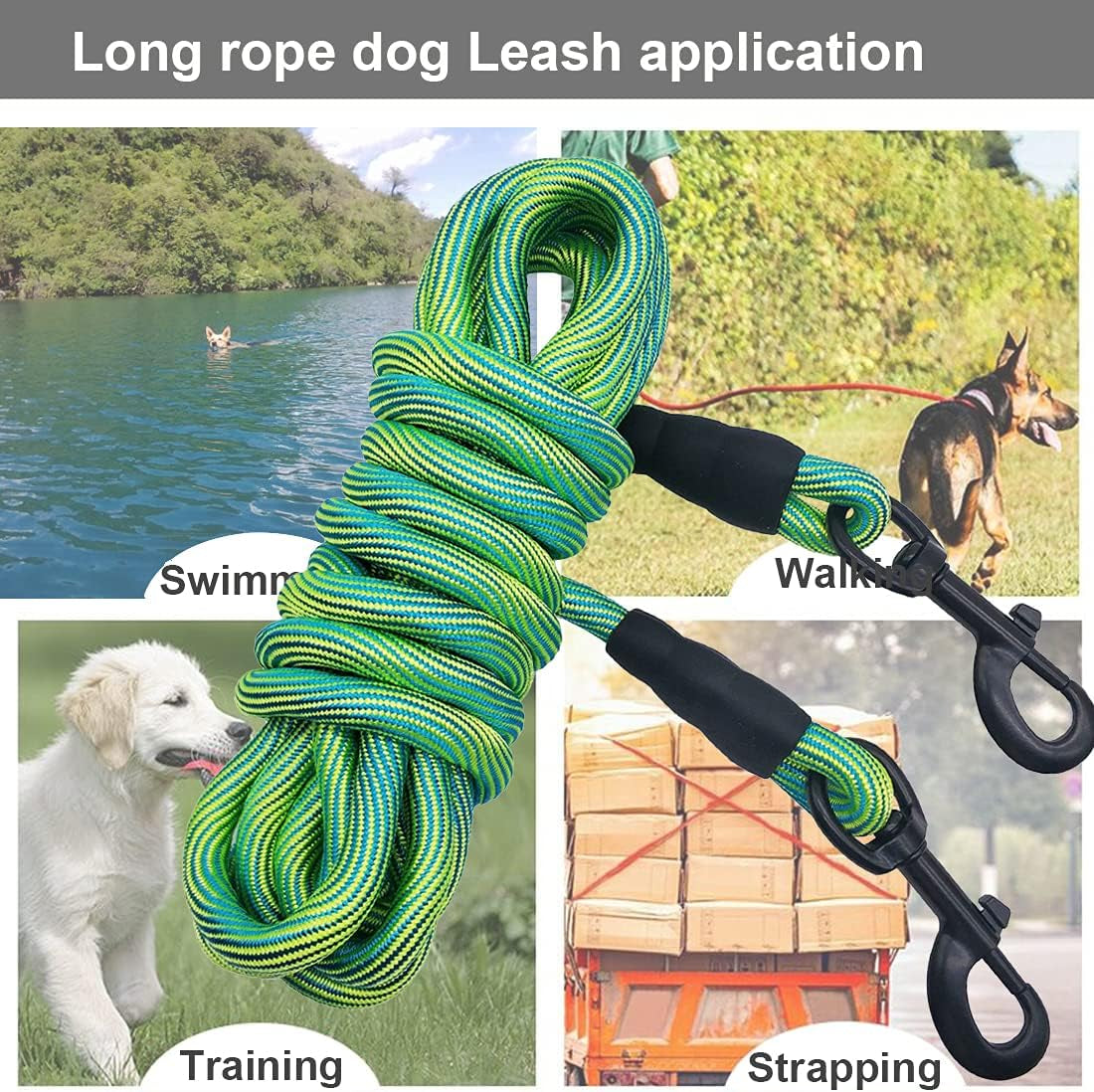 Heavy-Duty 50Ft Dog Tie Out Rope - Perfect for Training, Playing, and Camping with Large & Medium Dogs (Green)
