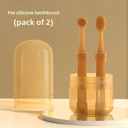 2-Pack Soft Silicone Pet Toothbrush & Tongue Scraper - Multi-Angle Oral Care for Dogs and Cats