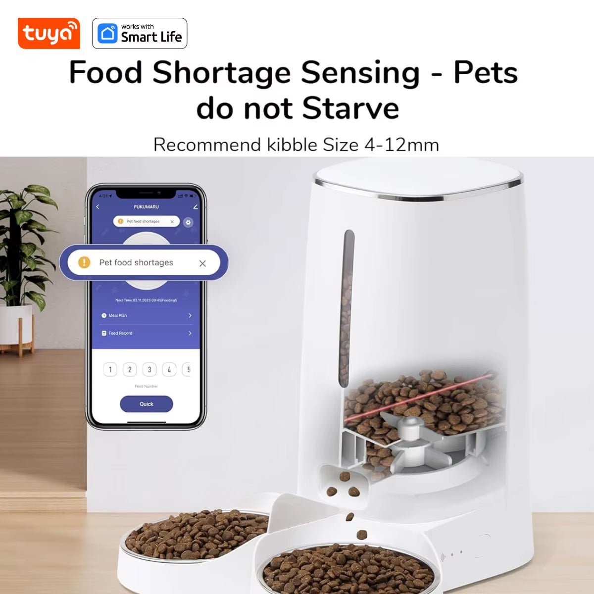 Smart Wifi Cat Feeder for 2 Cats - 4L Automatic Food Dispenser with APP Control, Double Stainless Steel Bowls & Low Food Alarms