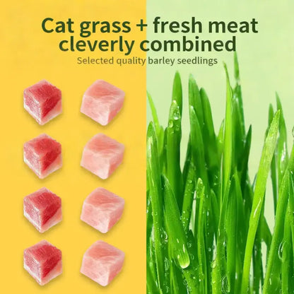 Delicious 70G Cat Grass Treats with Salmon - Hairball & Dental Care Biscuits for Healthy Training & Daily Snacking