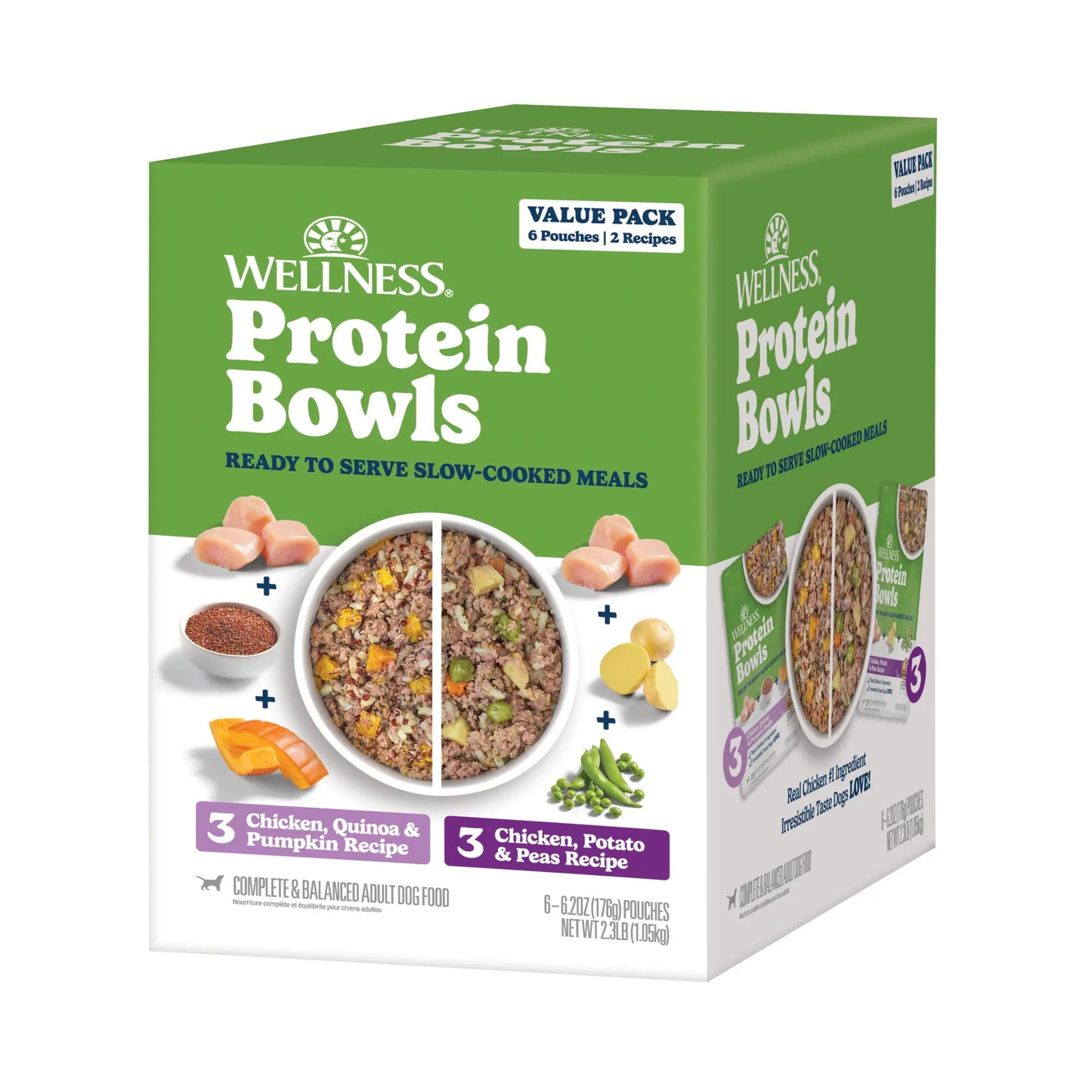 Wholesome Chicken Protein Bowls for Dogs - 6 Pack of Fresh Adult Food with Grains, 6.2 Ounce Pouches