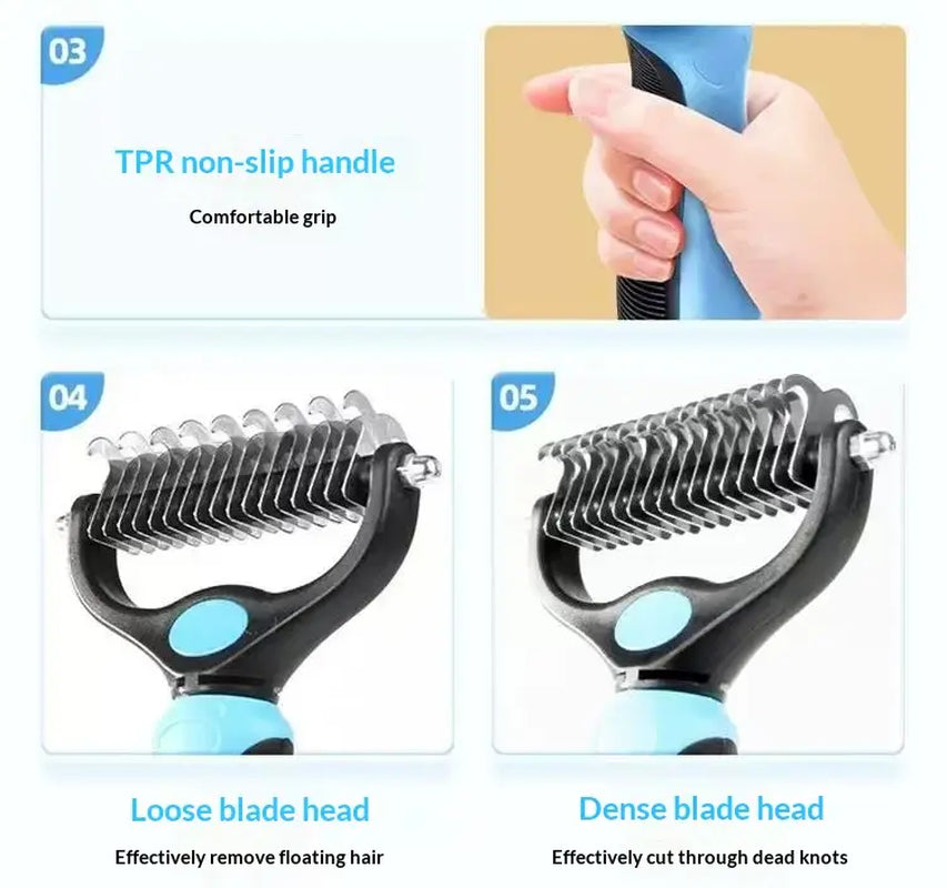 Ultimate Pet Dematting Undercoat Rake for Long-Haired Dogs & Cats - Double-Sided Deshedding Brush for Pain-Free Grooming & Reduced Shedding!
