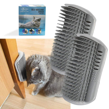 Softer Self Groomer 2-Pack with Catnip - Wall Corner Massage Comb & Scratcher for Cats and Dogs (Gray)