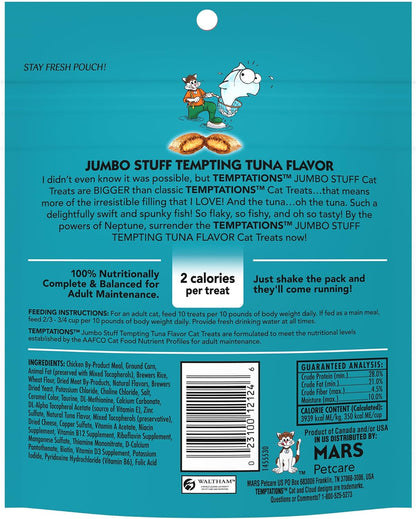 Jumbo Stuffed Cat Treats, Crunchy and Soft Cat Treats, Tempting Tuna Flavor, 5.3 Oz. Pouch (Pack of 10)