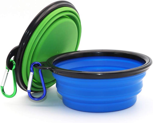 Ultimate Collapsible Dog Bowl 2-Pack - Travel-Friendly Foldable Pet Food & Water Dishes in Vibrant Blue & Green