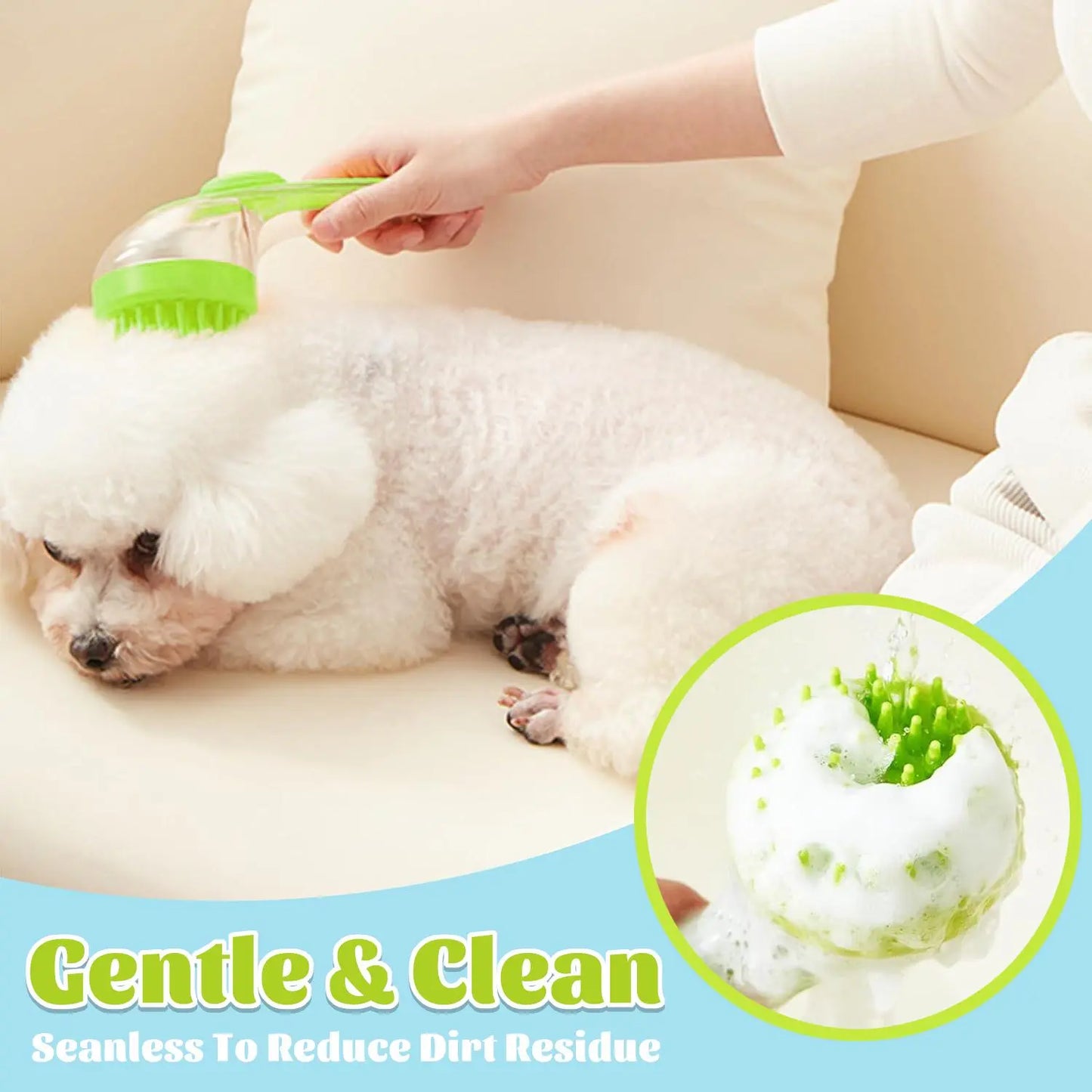 Transform Bath Time with Our Pet Bath Brush & Shampoo Dispenser – Gentle Grooming Tool for Dogs & Cats!