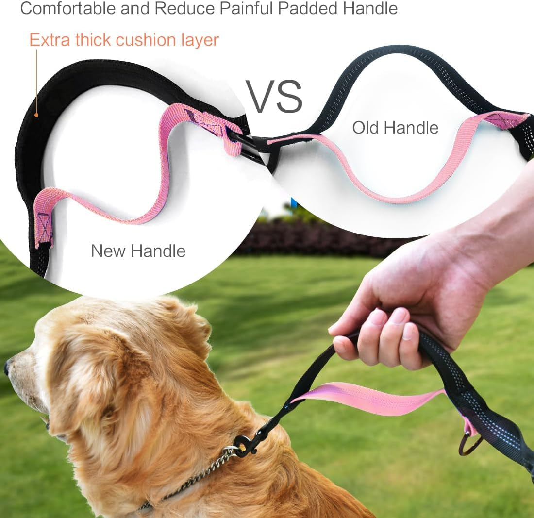 Ultimate Hands-Free Dog Running Leash with Waist Belt - Dual Handle Elastic Bungee for Medium & Large Dogs, Reflective Design for Safe Walking, Hiking & Biking (Large Pink, 25-120Lb)