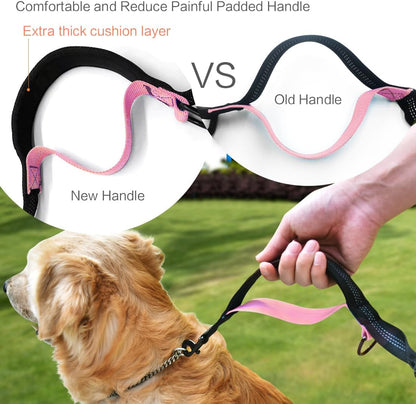 Ultimate Hands-Free Dog Running Leash with Waist Belt - Dual Handle Elastic Bungee for Medium & Large Dogs, Reflective Design for Safe Walking, Hiking & Biking (Large Pink, 25-120Lb)