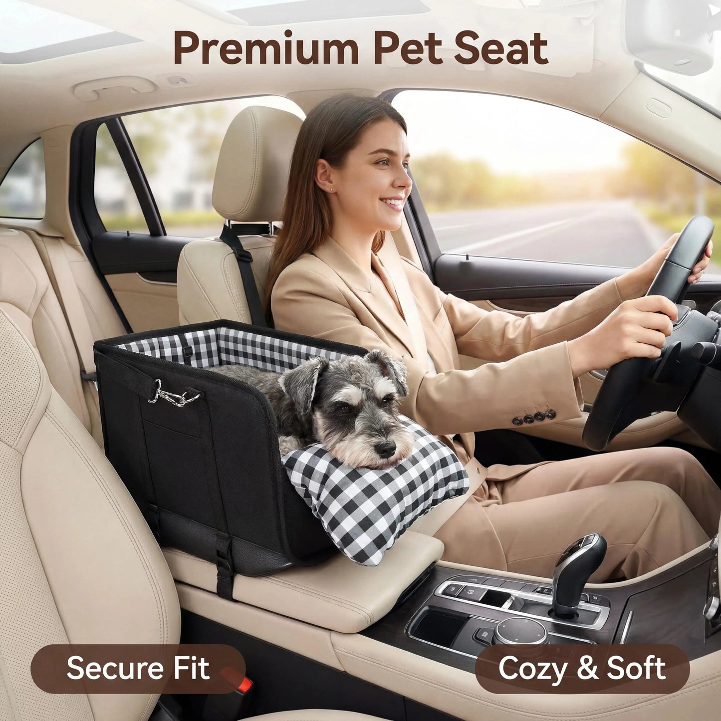 Ultimate Center Console Dog Car Seat - Cozy & Secure Booster for Small Pets, Perfect for Travel Anxiety Relief!